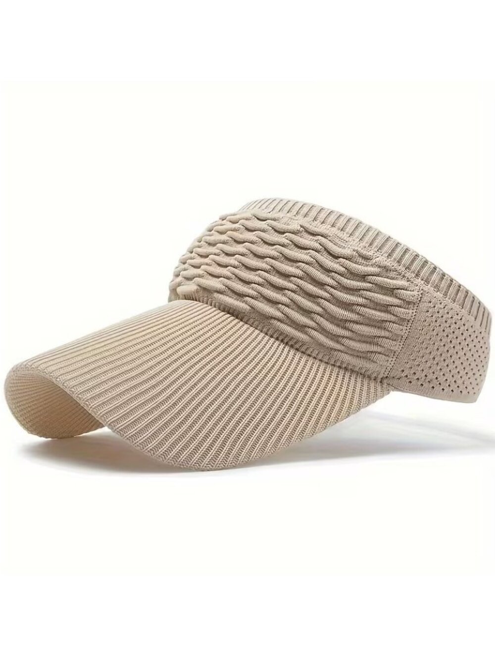 Beige Women Sun Visor Hat Wide Brim Ponytail Beach Golf Tennis Outdoor Cap